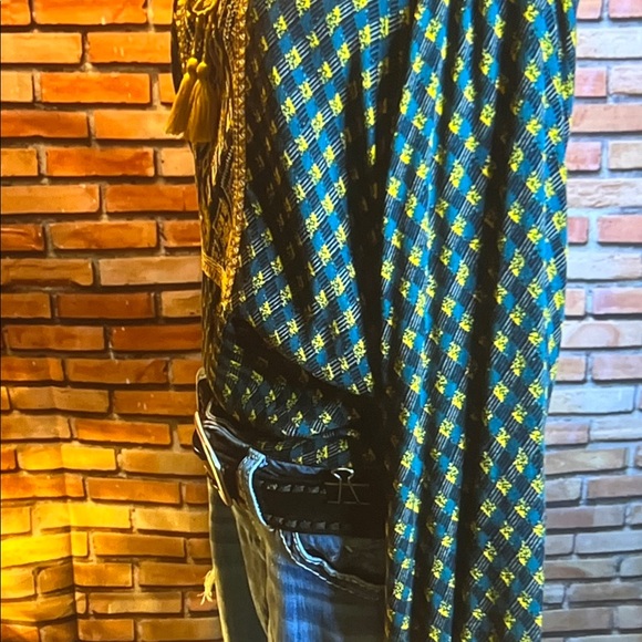 👚 Sacred Threads – Boho Pattern – Blue-Green/Gold – OS (Fits S–L) - Picture 6 of 8